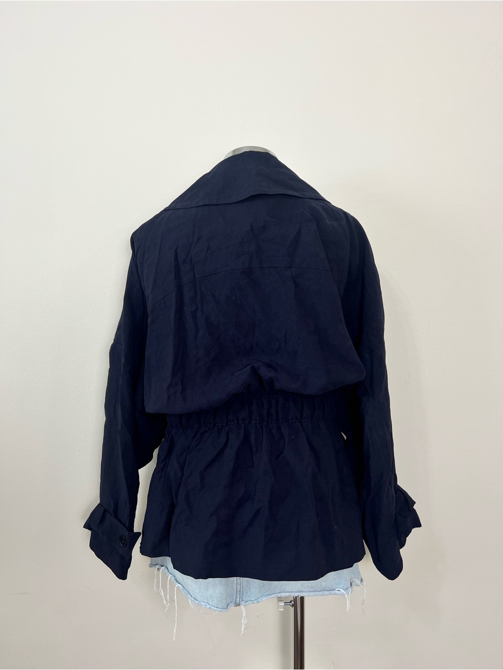 Zara ZW Collection Short Flowy Trench Coat Navy Blue Large NWT Belted Jacket - Picture 10 of 14